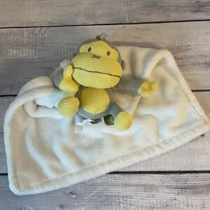 Baby Bum Monkey Lovey Plush Baby Security Blanket Gray Yellow White